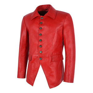 Chaqueta Roja para Hombre, Estilo Gótico Elegante, Chaqueta Camisera de Piel de Cordero Auténtica, Cierre de Botones, Forro de Poliéster, Superventas - Product Image 3
