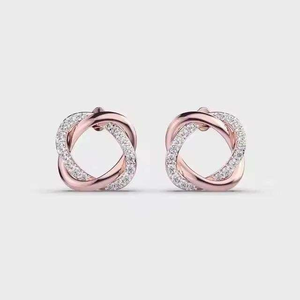 Pendientes de tuerca con círculos entrelazados de moissanita, oro rosa brillante, joyería elegante para mujer, regalo de aniversario de boda nupcial - Product Image 4