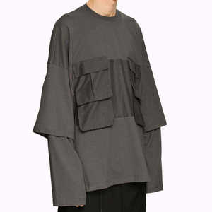 T-shirt cargo multi-poches à manches longues pour homme, coupe oversize, style techwear streetwear, en coton épais, hip hop, utilitaire - Product Image 3