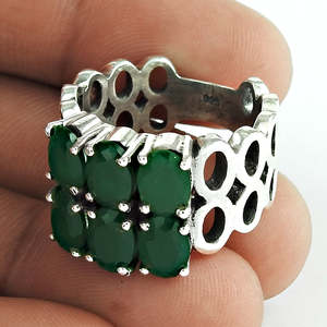 Handmade <b>925</b> Sterling <b>Silver</b> Multi Gemstone <b>Ring</b> <b>With</b> Prong Setting Natural Green Onyx Gemstone Boho Jewelry Gift For Men-Women - Product Image 3