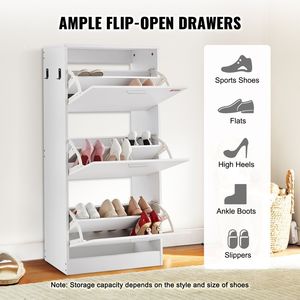 Armadietto per scarpe a 3 cassetti con ganci laterali per stivali con tacco pantofole ingresso ingresso soggiorno - Product Image 4