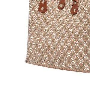 Sac à main en plastique tissé floral marron et blanc personnalisé, sac fait main de luxe avec poignée en cuir marron, sac de vacances - Product Image 3
