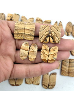 Picture Jasper Natural Cabochon Pair Gemstone with Unique Patterns for <b>Earrings</b> Rings and Premium Handmade Jewelry - Product Image 1