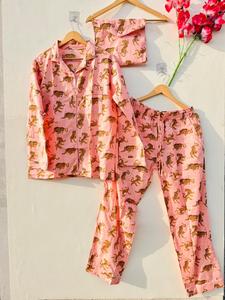 Conjunto de Pijama de Algodón con Estampado de Selva y Bolsillo, Ropa de Dormir para Mujer, Suave y Transpirable, Conjunto de Pijama Estampado a Mano - Product Image 5