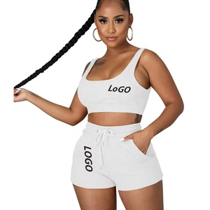 ชุดวอร์ม2ชิ้นของผู้หญิงสำหรับฤดูร้อนเสื้อกล้ามแขนกุด & เหนือเข่ามีกระเป๋ากางเกงขาสั้นสีทึบลำลองสวมใส่ปกติ - Product Image 2