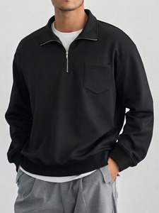 Sudadera de hombre al por mayor con media cremallera, 100% algodón, ecológica, transpirable, de secado rápido, para invierno, con cuello alto y bolsillo, corte regular. - Product Image 1