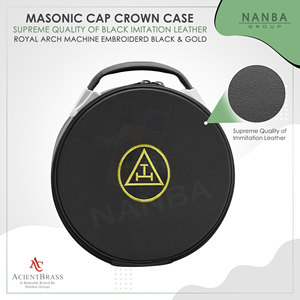 Masonic Royal Arch Crown Cap Case Black Gold Embroidered Triple Tau, Freemason <b>Hat</b> Carrying <b>Box</b> - Product Image 5
