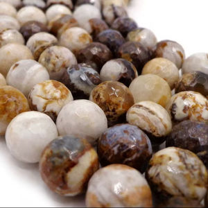 ลูกปัดหินแจสเปอร์ลายม้าลายสีน้ำตาลธรรมชาติทรงกลมเหลี่ยมเพชรพลอย สีน้ำตาลขาวสวยงาม คุณภาพสูง - Product Image 1