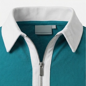 Polo à manches courtes pour homme, couleur turquoise, avec col zippé, design uni tricoté, coupe classique - Product Image 4