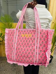 High Quality Cotton Frill-Embroidery Tote Bag Shoulder Bags Quilted Bag For Women Bag Carry Bag Handmade Totes - Product Image 3