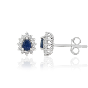 Best Price Hot Selling Products Fine Blue Sapphire & Diamond Solid K14 <b>White</b> Gold Minimal Cluster Stud Earrings Everyday Jewelry - Product Image 3
