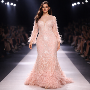 Modern Women's Mermaid Gown | India Floor-Length Formal Wedding Dress with Natural Embroidery | Custom Color & Size - Product Image 2