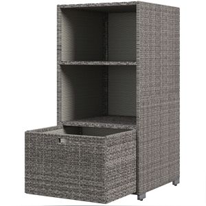 Portasciugamani da piscina a 2 ripiani in vimini di rattan PE grigio misto con contenitore, autoportante, accessorio da bagno in alluminio per spa esterna - Product Image 1