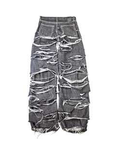 2026 High Quality Custom <b>Grey</b> Wash <b>Ripped</b> Distressed Wide Leg Fit Casual Streetwear Hiphop Y2K OEM ODM Cotton Men's Denim <b>Jeans</b> - Product Image 2