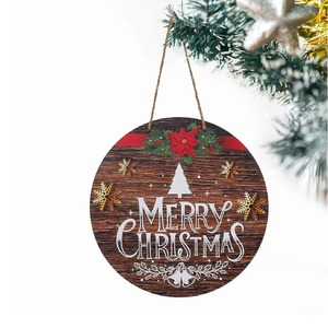 Letrero Colgante de Madera de Navidad, Corona Redonda Rústica Marrón Decorada con Copo de Nieve y Flor de Pascua Roja, Decoración Festiva Perfecta para Puerta - Product Image 2