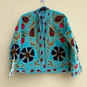 High Demand Suzani Floral Embroidery <b>Jacket</b> Women Cropped <b>Hippie</b> Coat Winter Warm Bohemian Outerwear Wholesale Price - Product Image 2