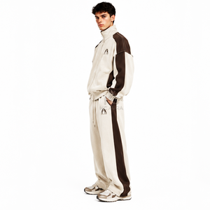 Top Demand Men's Off-<b>White</b> & Brown Sustainable Printed Tracksuit Full <b>Zip</b> Stand Collar Loose Fit Casual Wear With Side Pockets - Product Image 5