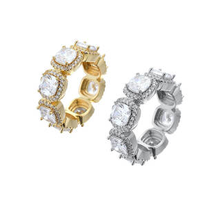 Bague Cocktail Unisexe de Luxe en Moissanite Ronde Taille Brillant, Plaqué Or 18K, Argent 925, Style Hip Hop Géométrique Sertie à Griffes - Product Image 1