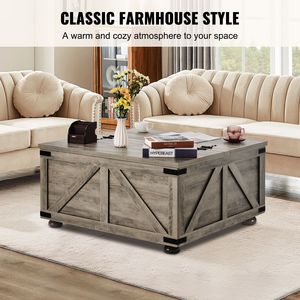 Tavolino da Caffè Rustico in Stile Fattoria con Coperchio a Cerniera e Ampio Vano Portaoggetti per Soggiorno - Product Image 3