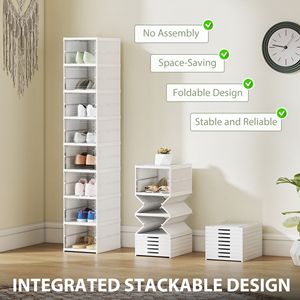 Set di 8 Scatole Impilabili in Plastica per Scarpe, PET/PP Flessibili e Pieghevoli, Trasparenti con Sportello, Nessun Montaggio Richiesto, Misura 10, Colore Bianco - Product Image 4