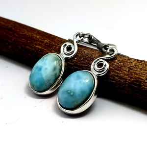 Boucles d'oreilles ovales en larimar faites à la main, en argent sterling 925 plaqué or, bijoux en pierres précieuses pour femmes, cadeau d'anniversaire, vente en gros - Product Image 3
