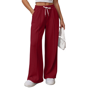 Pantalones de chándal acampanados lisos para mujer con cintura con cordón y bolsillos, de algodón de alto gramaje, cómodos, personalizables, al por mayor - Product Image 4