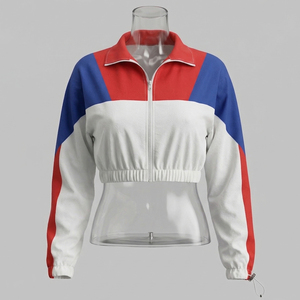 Ensemble de survêtement sportif color-block pour femme, haut court zippé à manches longues avec jupe assortie, coupe classique, idéal printemps-été - Product Image 5