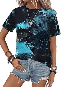 Camisetas de mujer personalizables más vendidas, teñidas con efecto tie-dye, holgadas, de corte cuadrado, transpirables, para uso exterior. - Product Image 3