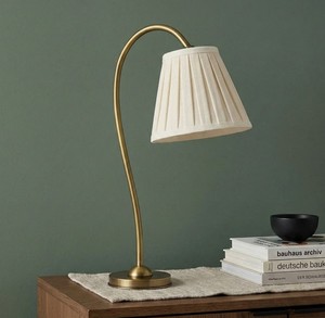 Minimalist Metal <b>Table</b> <b>Lamp</b> with Cream Pleated Shade for Bedroom Home Decor - Product Image 1