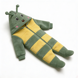 Cute Green Snail Plush <b>Onesie</b> Costume For <b>Kids</b> 2-4 Years Unisex Soft <b>Fleece</b> Hooded Jumpsuit With Character Face And Antennas - Product Image 5