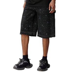 Shorts de Mezclilla Negros de Cintura Alta con Estampado de Lentejuelas Brillantes, Estilo Cargo, Ropa Urbana, Casual de Verano, para Hombre y Mujer - Product Image 2