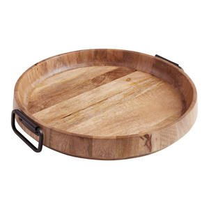 Plateau de service artisanal en bois de manguier avec poignées métalliques, plateau en bois écologique pour la maison, l'hôtel, la cuisine et les restaurants - Product Image 4