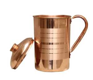 Pichet à eau élégant en cuivre pur poli et lisse, idéal pour les boissons ayurvédiques et comme récipient de service - Product Image 2