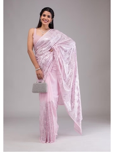 Sari traditionnel KV pour femme en georgette de rayonne à sequins, avec chemisier non cousu réversible à séchage rapide pour occasions festives - Product Image 5
