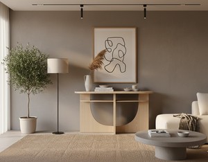 TABLE DE CONSOLE / TABLE D'APPUI en bois d'hévéa durable et placage de chêne MDF pour salle à manger et restaurant, décoration intérieure, couleur beige - Product Image 2