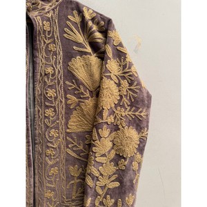 Indian <b>Women</b> Suzani Velvet Quilted Mandarin Collar Floral Hand Embroidered <b>Coat</b> with Nylon Lining Winter Jacket - Product Image 5