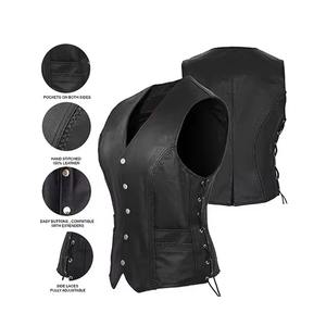 Chaleco de Cuero Genuino Premium para Mujer, Chaleco de Motociclista Elegante, Venta al por Mayor, Fabricante OEM, Proveedor - Product Image 4
