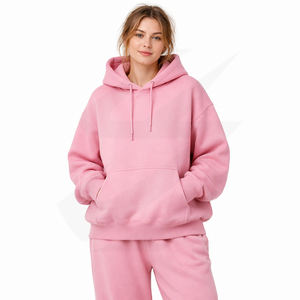 เสื้อฮู้ดดี้โอเวอร์ไซส์สำหรับผู้หญิง ผ้าฟลีซคอตตอนหนา 480gsm กระเป๋าจิงโจ้ แขนยาว อุ่นสบายสำหรับฤดูหนาว สไตล์ลำลอง ไซส์ใหญ่พิเศษ US EU MOQ ต่ำ - Product Image 1