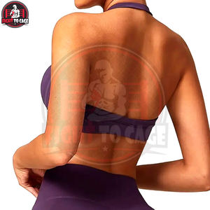 Sujetador deportivo sin costuras de primera calidad para mujer, de secado rápido, elástico, con cuello halter, estilo simple, para fitness. - Product Image 4