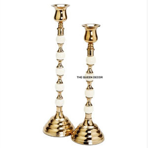 Juego de 2 Portavelas Clásicos en Color Blanco y Dorado, Nuevo Estilo Moderno para Centro de Mesa de Boda - Product Image 1