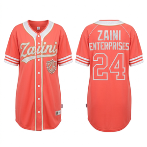 Women Baseball <b>Dress</b> Jersey 180GSM Premium Polyester Interlock Coral White Contrast Trim <b>Custom</b> Sublimation Embroidery DTF Print - Product Image 1