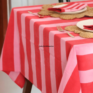 Striped Red Pink Rectangular <b>Tablecloth</b> Cotton Polyester <b>Linen</b> Washable Classic Style Home Dining Cover - Product Image 5