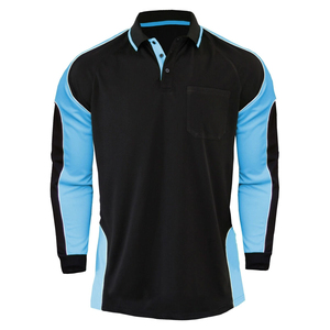 <b>Men</b> Long Sleeve <b>Polo</b> <b>Shirt</b> Black Blue Color Blocked <b>Pocket</b> Casual Knitted Quick Dry Sport Wear - Product Image 1