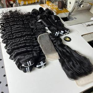 Cloudyhair Vietnamien Doux Haute Qualité Cheveux Bruts Noir Lâche Vague Profonde Trame Machine Double Dessiné Bundle - Product Image 6