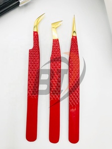 Professional Stainless Steel Eyelash Extension Tweezers with Gold-Tipped Pointed Tip Sustainable Beauty <b>Tool</b> Red Magnetic Case - Product Image 4