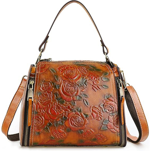 Sac messager vintage en cuir avec embossage floral, fermeture éclair, petite taille, utilisation quotidienne toutes saisons - Product Image 6