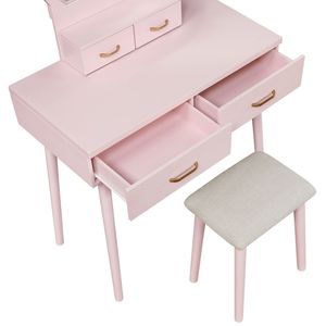 Bellissima Toeletta Rosa con Specchio e Sgabello, Set di Mobili per Camera da Letto con Cassetti Portaoggetti, Vanità per il Trucco - Product Image 5