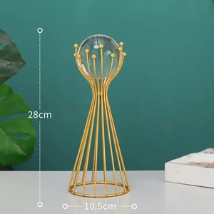 Premium Nordic Minimalist Transparent Glass Orb Tabletop <b>Ornament</b> with Tall Metallic Cone Stand for Office <b>Desk</b> Styling - Product Image 3