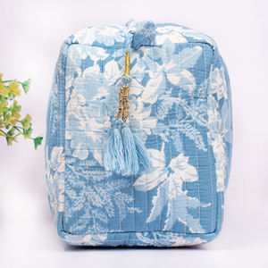 Sac de maquillage de luxe matelassé en coton, motif floral estival, portable, pour voyage, rangement cosmétique, avec fermeture éclair écologique, grande capacité - Product Image 3