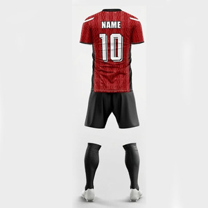 Conjunto de Uniforme de Fútbol Sublimado Personalizado, Rojo y Negro, Cuello Redondo, Manga Corta, Absorbe la Humedad, Equipación Deportiva para Hombre, Ajuste Atlético para Todas las Temporadas - Product Image 4